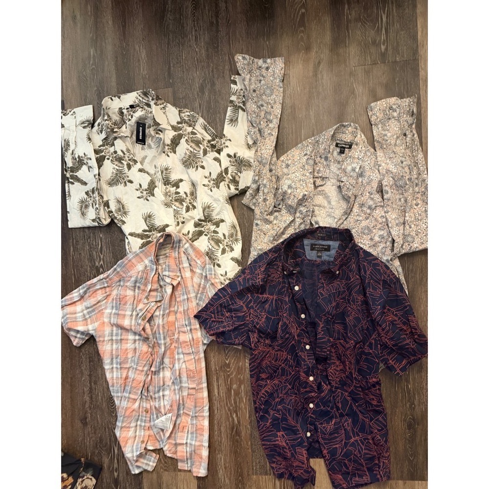 Mens Button Down Shirt Bundle Express Banana Republic Floral Plaid night out